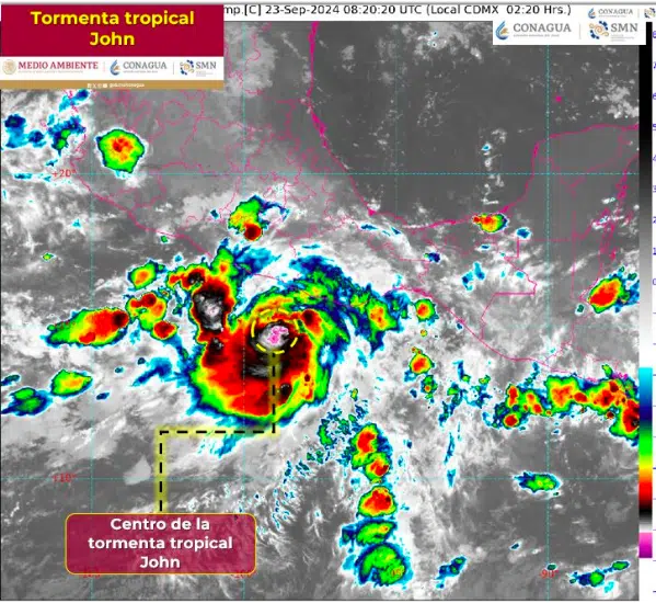 Tormenta tropical John frente a ls costas de Oaxaca. SMN