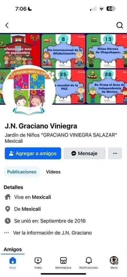 Redes sociales del jardín de niños Graciano Viniegra Salazar.