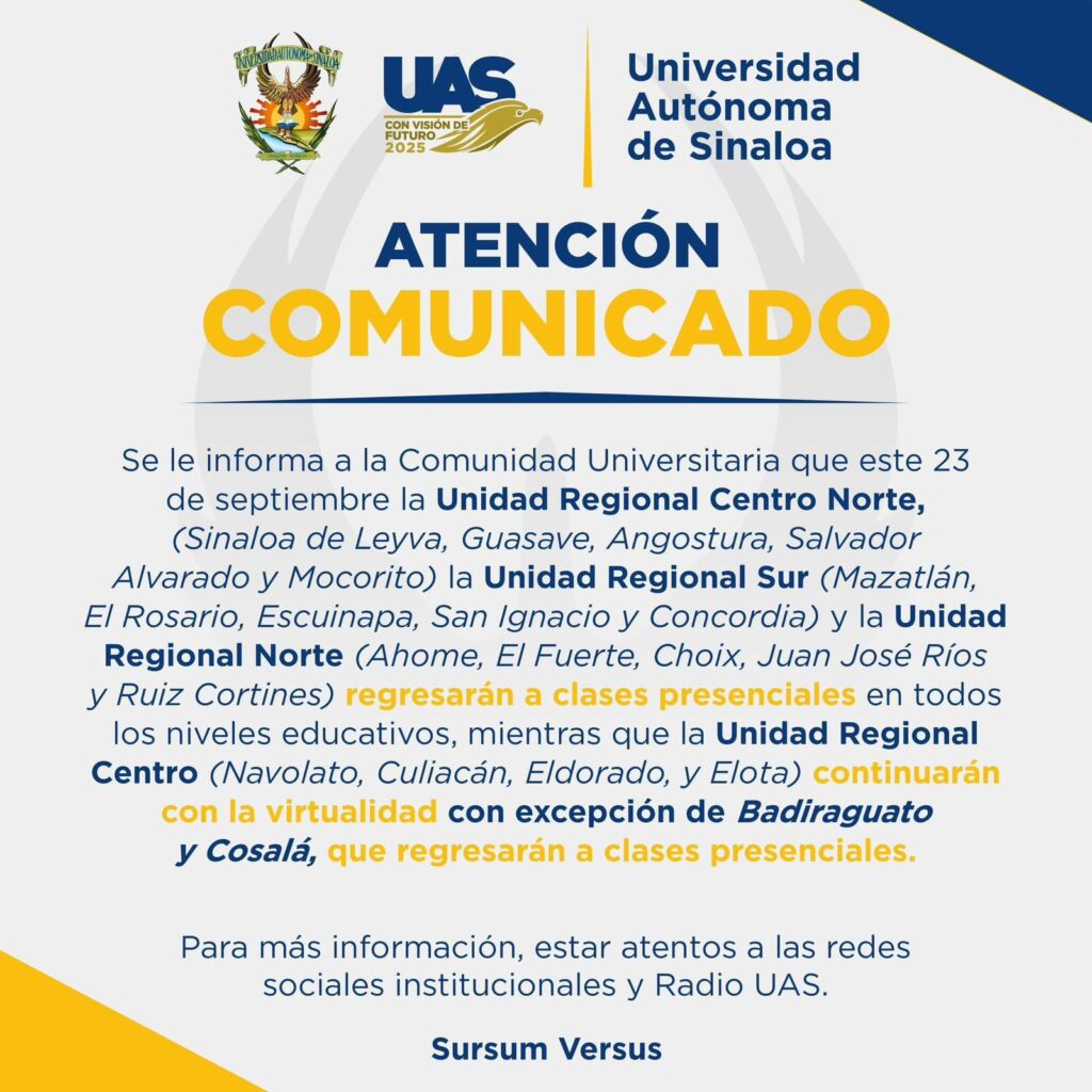 Comunicado de la Universidad Autónoma de Sinaloa.