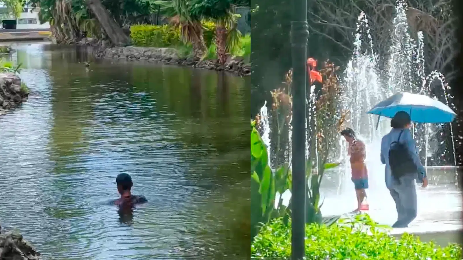 Con chapuzón en canal o en fuente del Parque Sinaloa mitigan altas temperaturas