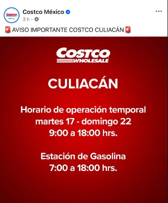 Costco Culiacán acorta su horario de atención, cerrará más temprano su sucursal 