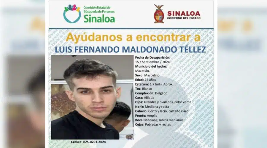 cartel de persona desaparecida en Mazatlán