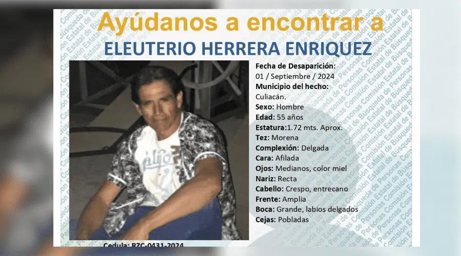 Eleuterio desapareció desde el 1 de septiembre en la Huizaches, Culiacán