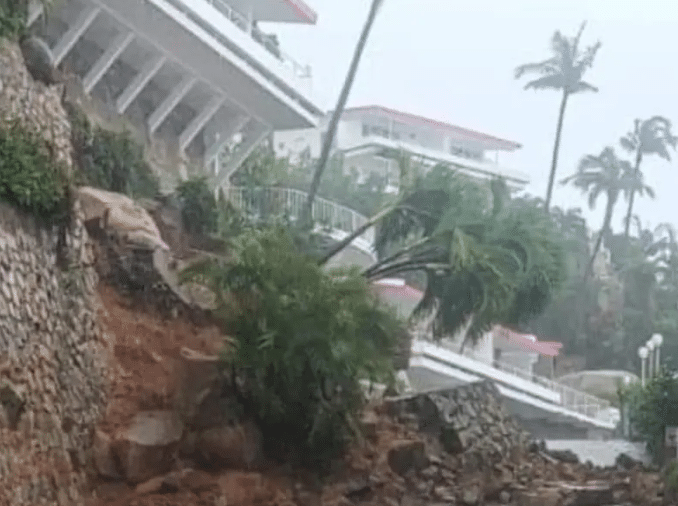 Se desploma muro del hotel Las Brisas en Acapulco tras lluvias provocadas por John