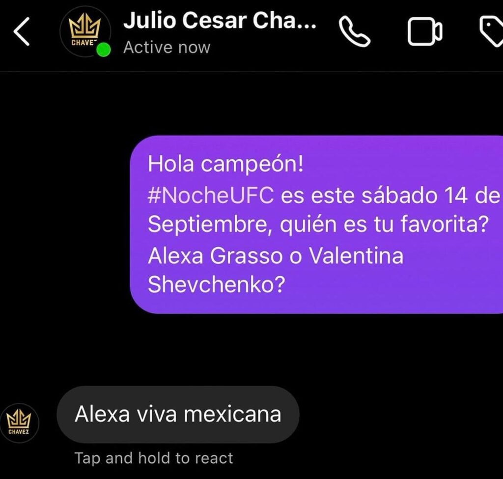 Mensaje de Julio César Chávez en apoyo a Alexa Grasso