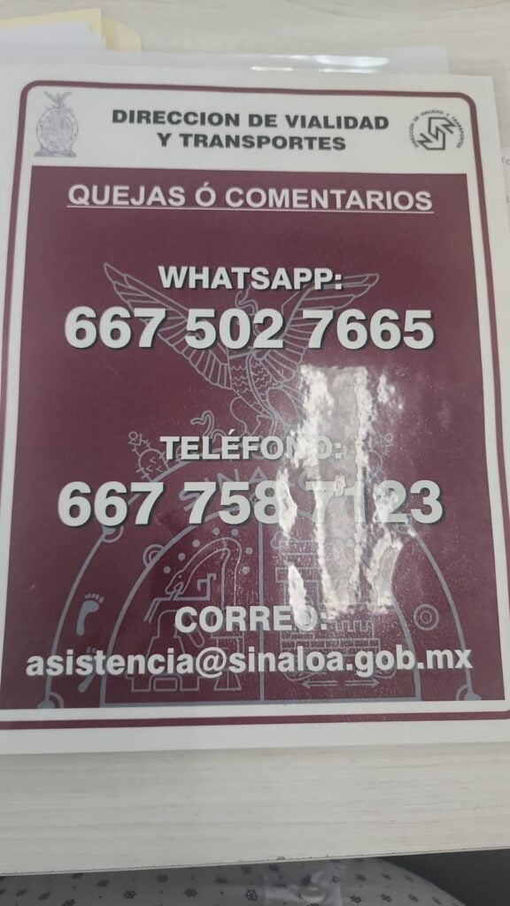 Números de contacto de la dirección de vialidad y trasporte