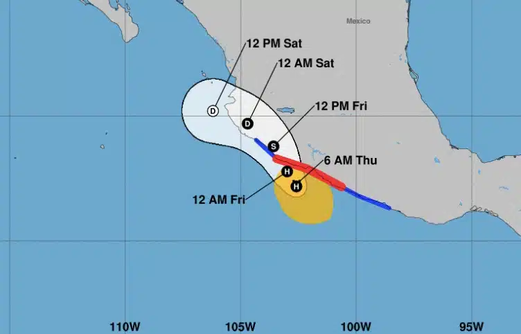 Pronóstico de la trayectoria del Huracán uno John, en el Pacífico mexicano. NHC