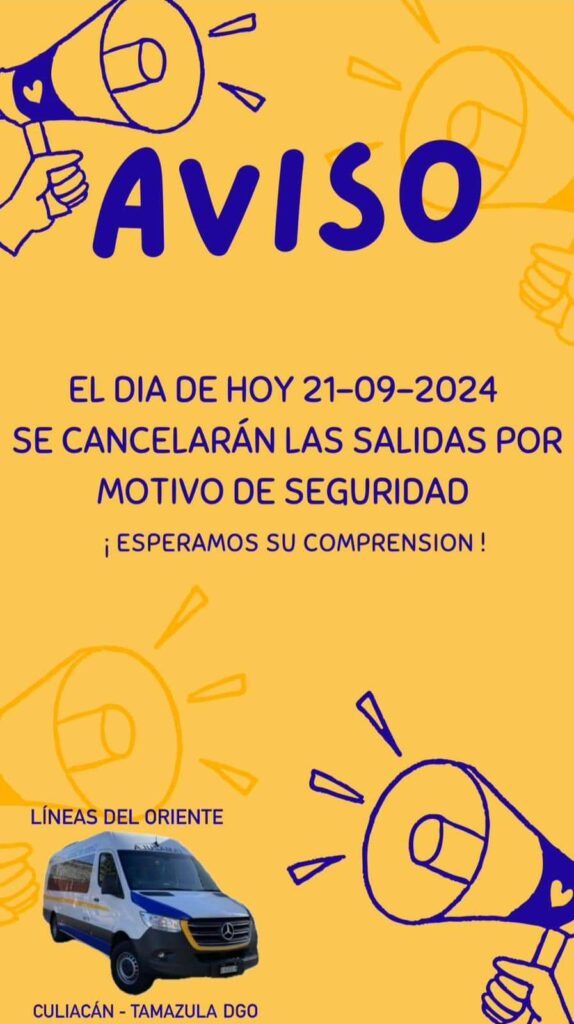 Servicio de transporte de Líneas del Oriente ruta de Culiacán a Tamazula, Durango quedó suspendido