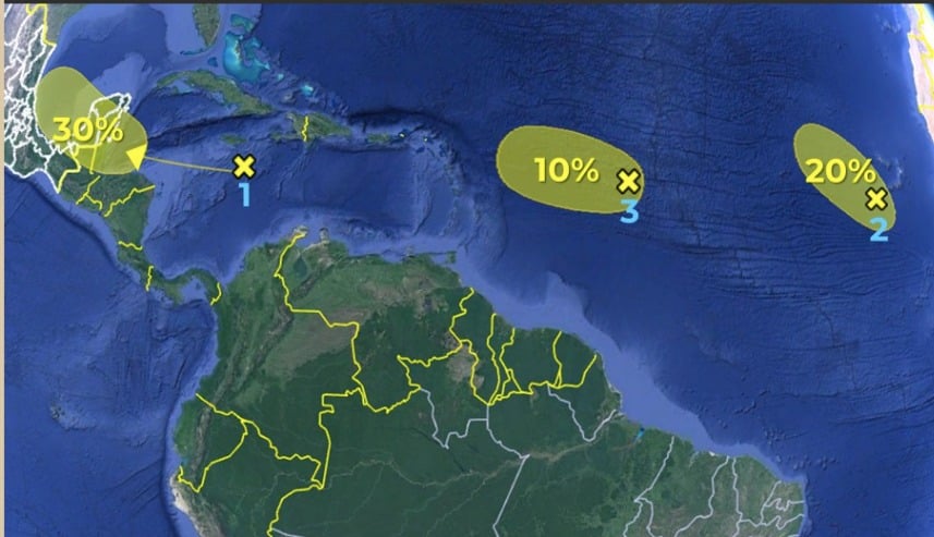 Sistemas con potencial ciclónico en vigilancia en el océano Atlántico y Mar Caribe.