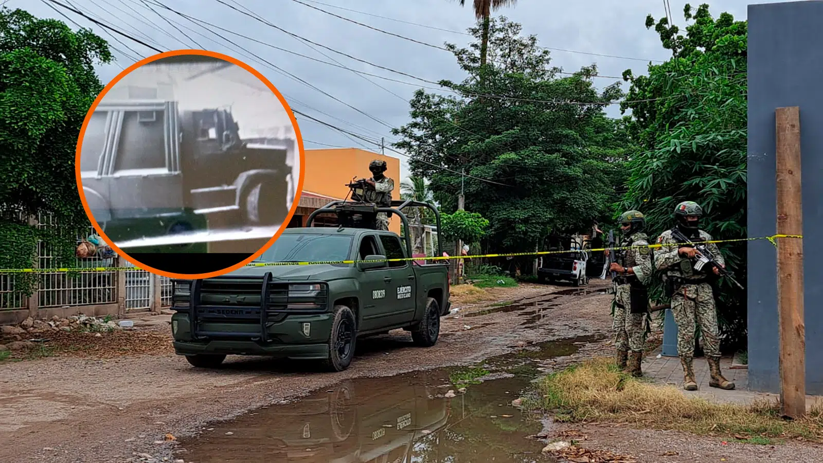 Un vehículo blindado al interior de casa asegurada en Culiacán