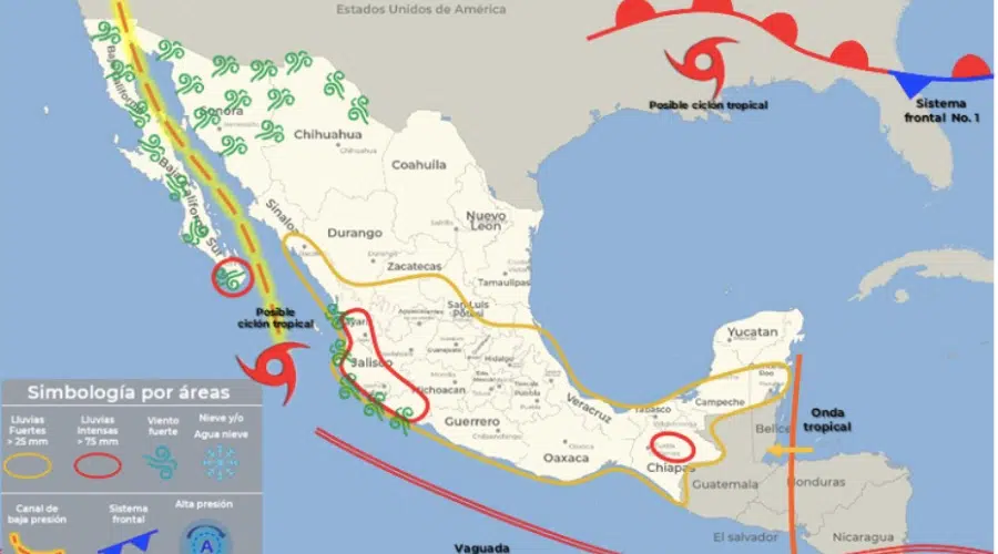 Así marca el SMN el posible desplazamiento del nuevo ciclón tropical que se prevé con formación durante la próxima semana en el Pacífico.