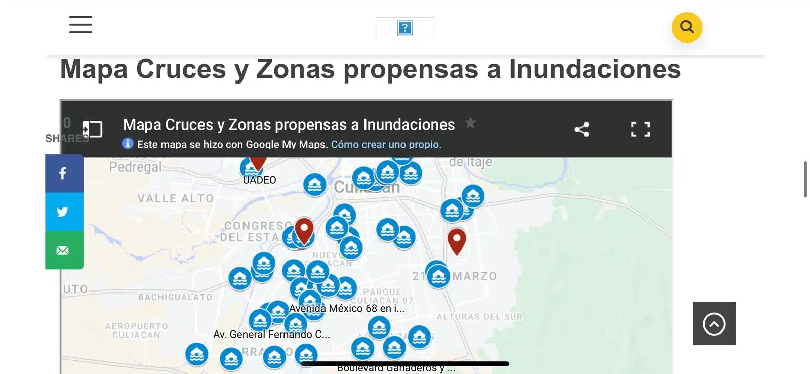 Mapa las zonas inundables de Culiacán