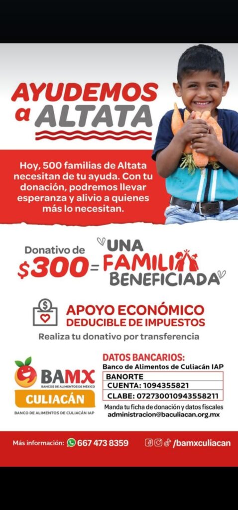 Banco de Alimentos inicia campaña en apoyo a familias de Altata