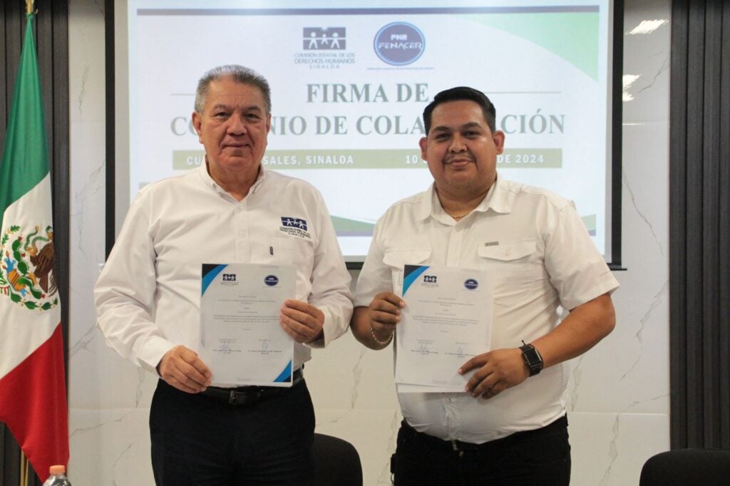 José Carlos Álvarez Ortega, presidente de la CEDH, junto a Edson Abraham Carrillo Villanazul, presidente de Fenacer A.C.