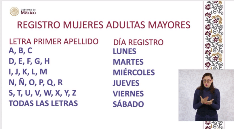 Calendario de registro a pensión para mujeres de 60 a 64 años de edad 