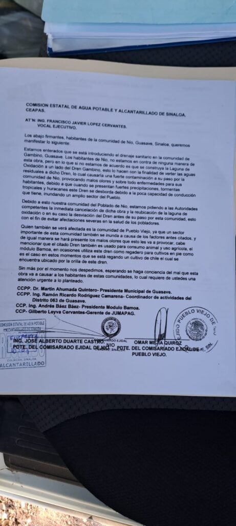 Carta dirigida al ingeniero Francisco Javier López Cervantes, vocal ejecutivo de Ceapas, más de 500 firmantes