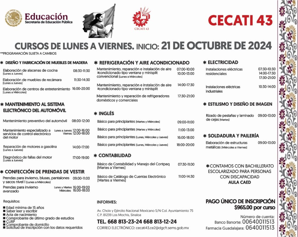 Cursos de capacitación impartidos por Cecati 43 Los Mochis