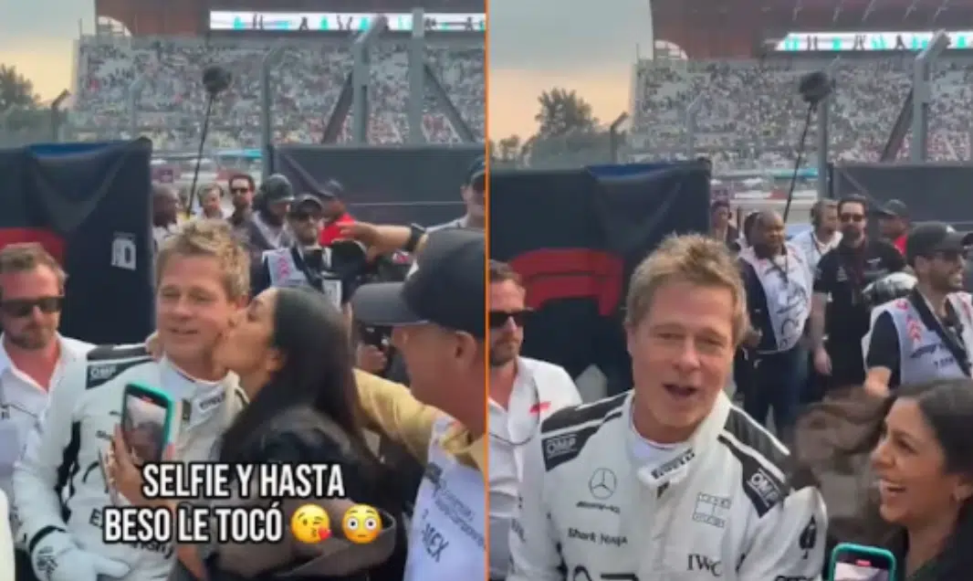 VIDEO: Fan desata críticas por besar a Brad Pitt durante su paso por el Gran Premio de México