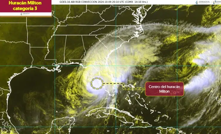 “Milton” se degrada a huracán de categoría 3 mientras avanza en dirección a Florida