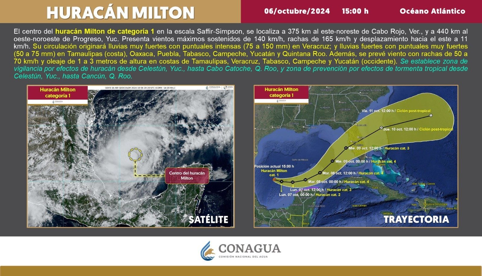 Lluvias intensas en seis estados por tormenta tropical Milton