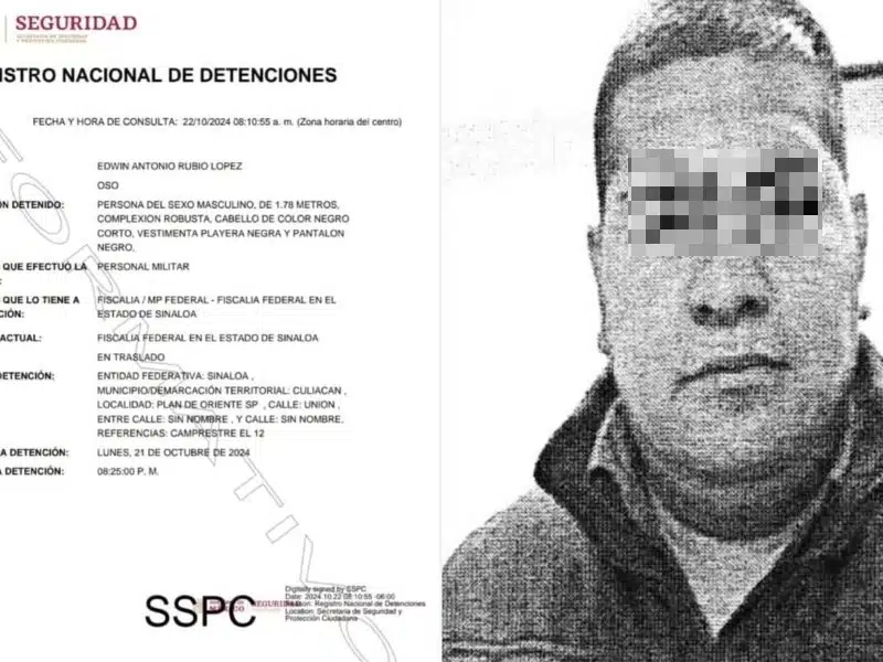 Lo “agarraron” a las 8 de la noche Esta es la ficha de detención de “El Max”, capturado en Culiacán