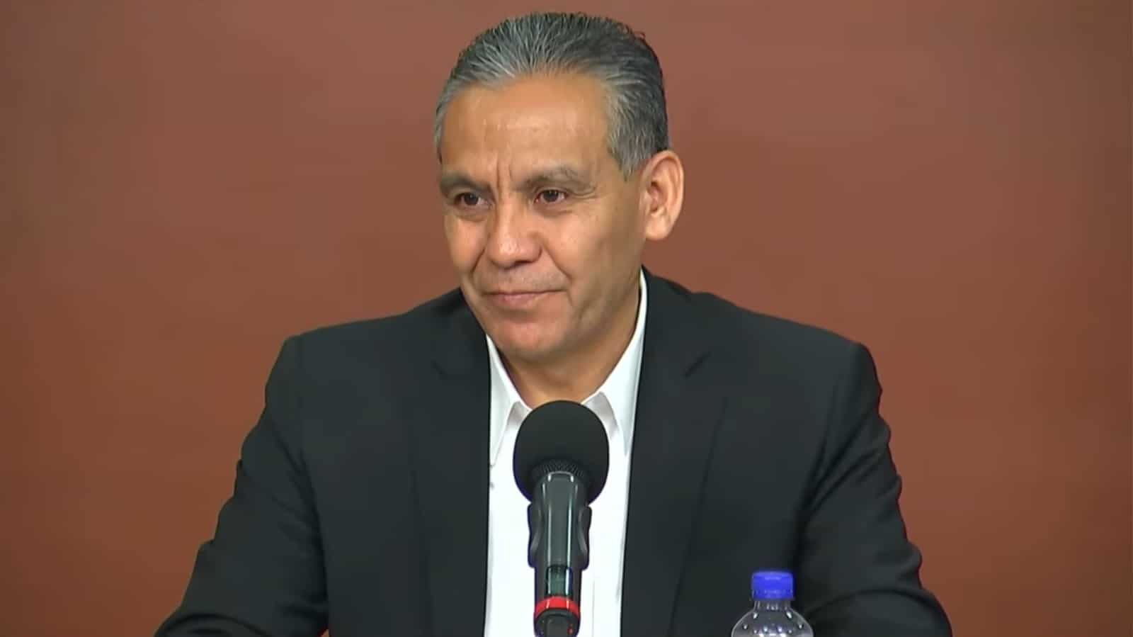 Magistrado Juan José Olvera López durante la conferencia de los jueces
