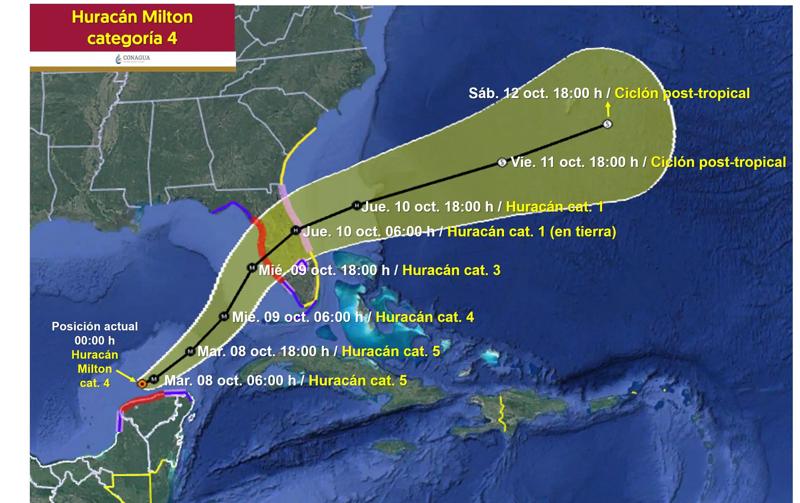 Milton ahora es huracán categoría 4 y sigue en territorio yucateco