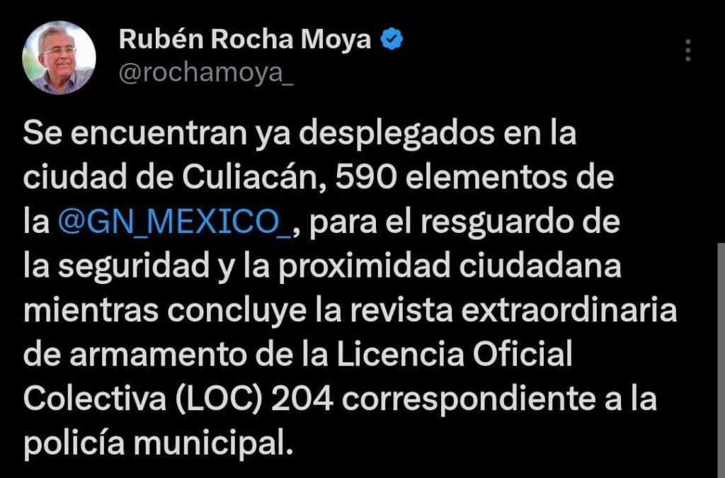 Tweet de Rubén Rocha Moya