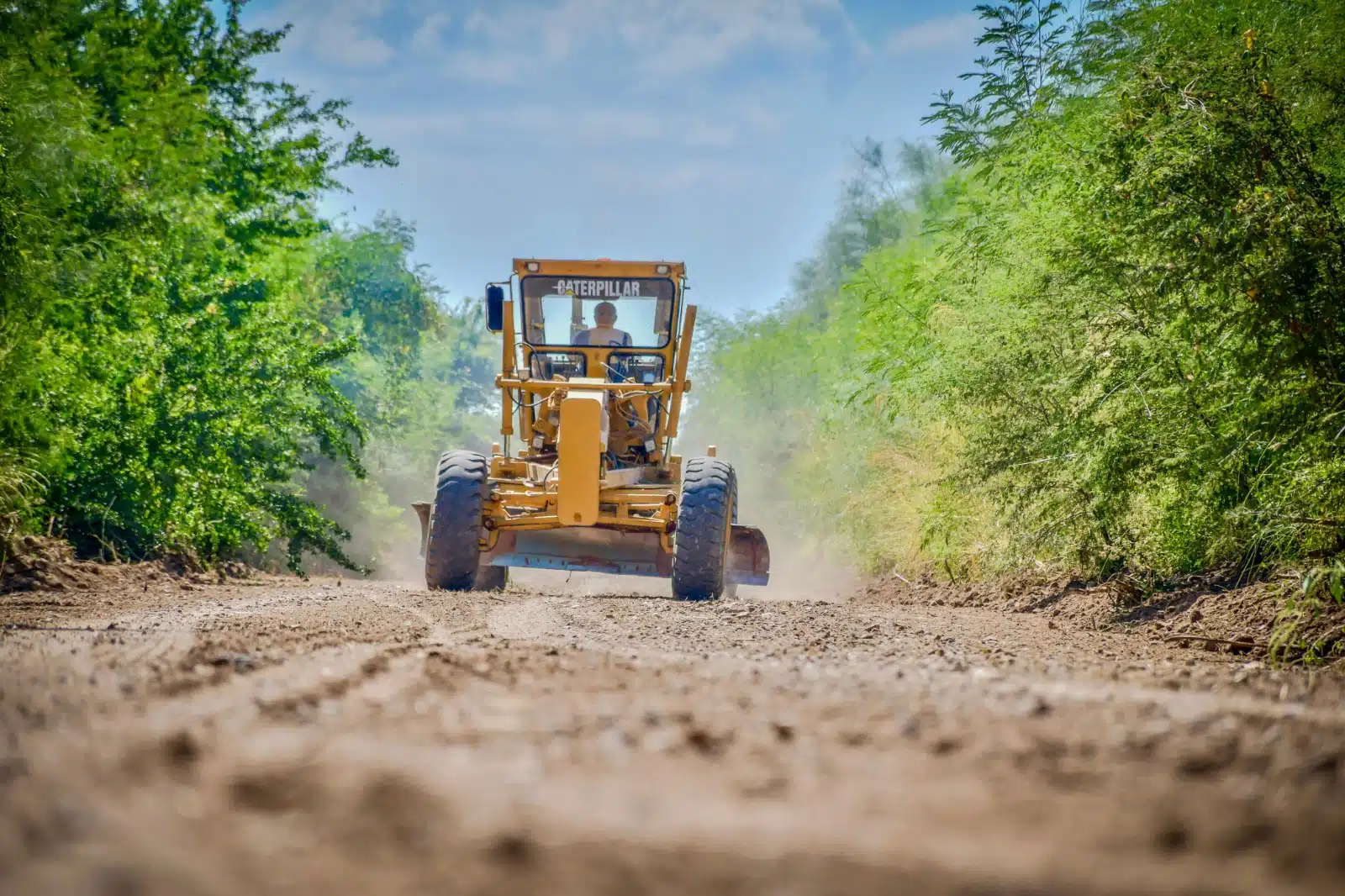 Maquinaria operando para la rehabilitación de caminos rurales al norte de Salvador Alvarado.