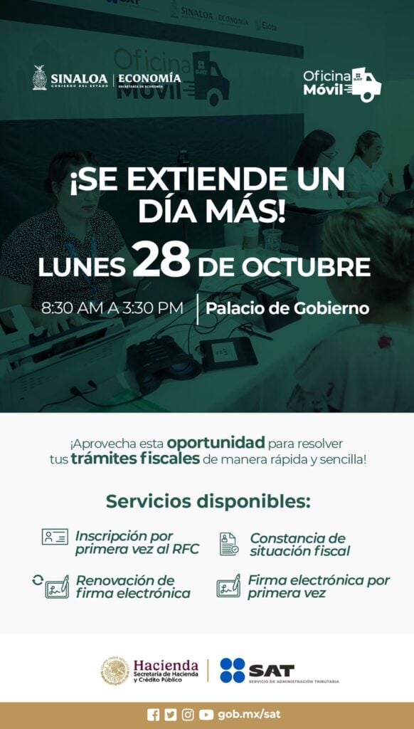 Se amplía hasta el lunes la oficina móvil del SAT en Culiacán