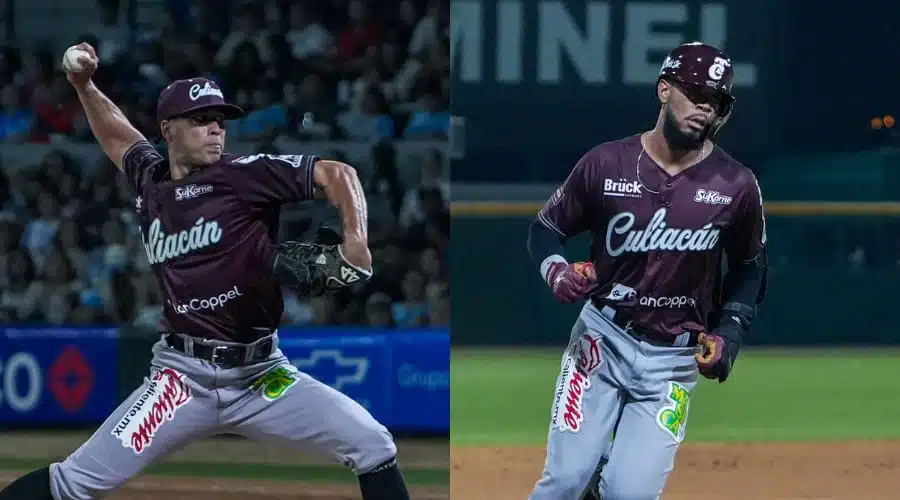 Víctor Castañeda y Cristian Santana, jugadores de Tomateros de Culiacán.