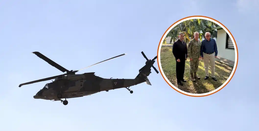 helicóptero donde se fueron secretarios de Seguridad y Defensa tras reunión con Rocha