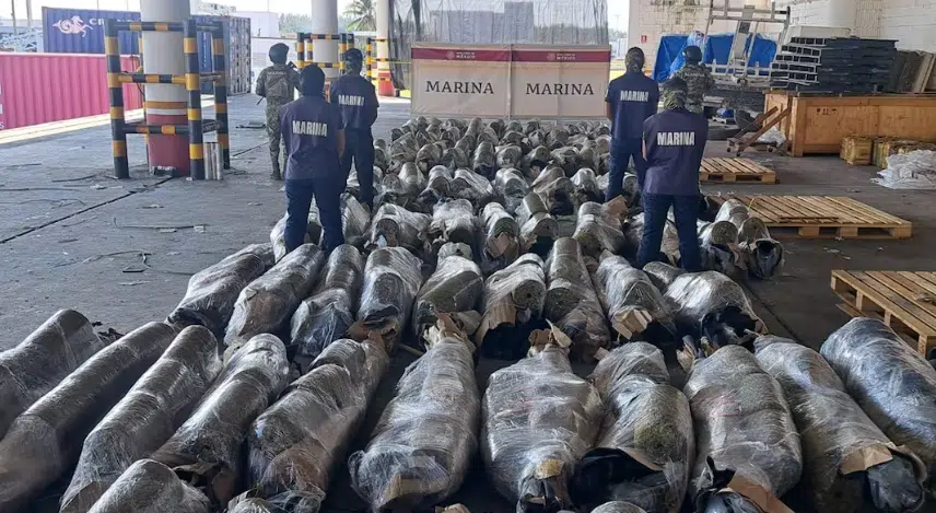 Marina asegura más de 750 kg de marihuana oculta en rollos de tela durante operativo en Veracruz