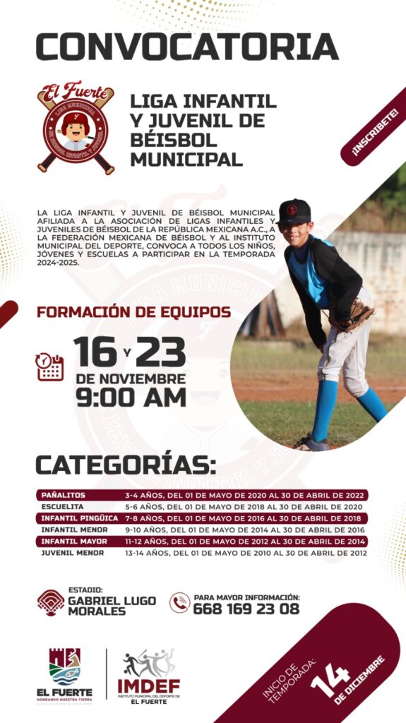 Convocan a la Liga Infantil y Juvenil de Beisbol Municipal