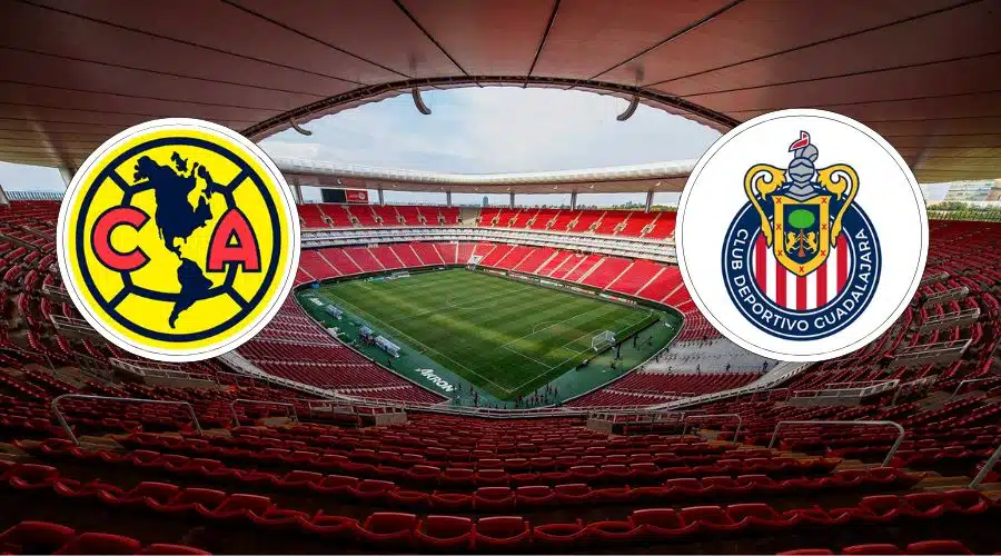 Estadio Akron y escudos de América y Chivas