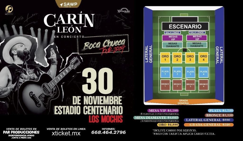 Precios de boletos y lugares para el concierto de Carín León en Los Mochis