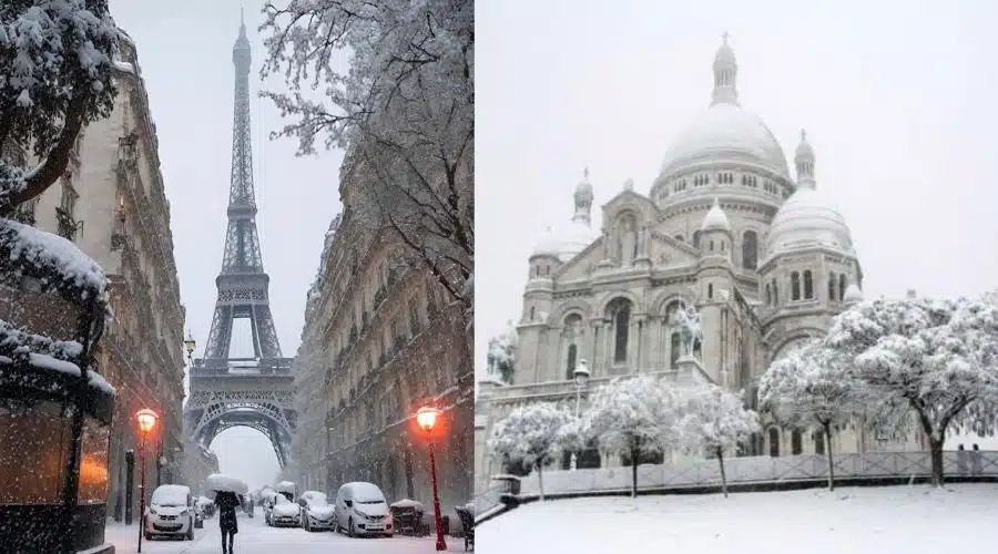 Torre Eiffel y Montmartre nevados