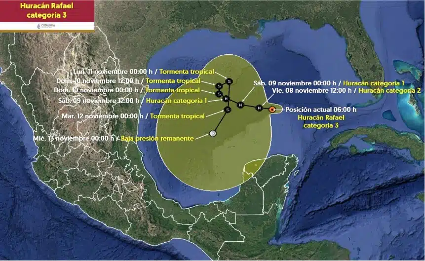 Huracan Rafael retoma cat 3 y su trayectoria, errática