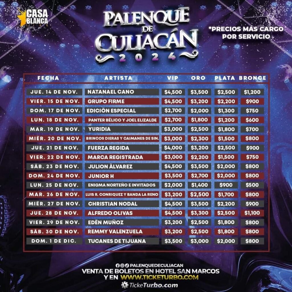 Cartelera del Palenque de Culiacán