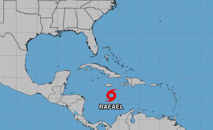 Localización de la tormenta tropical Rafael en el mar Caribe