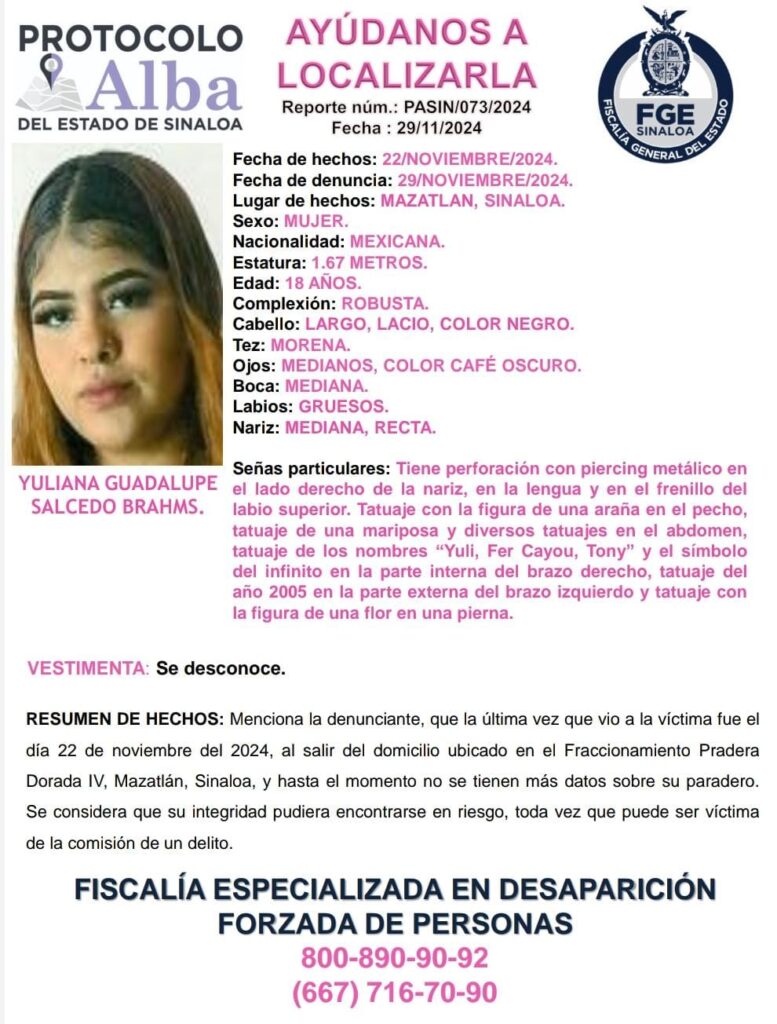 Alerta desaparecida en Mazatlán