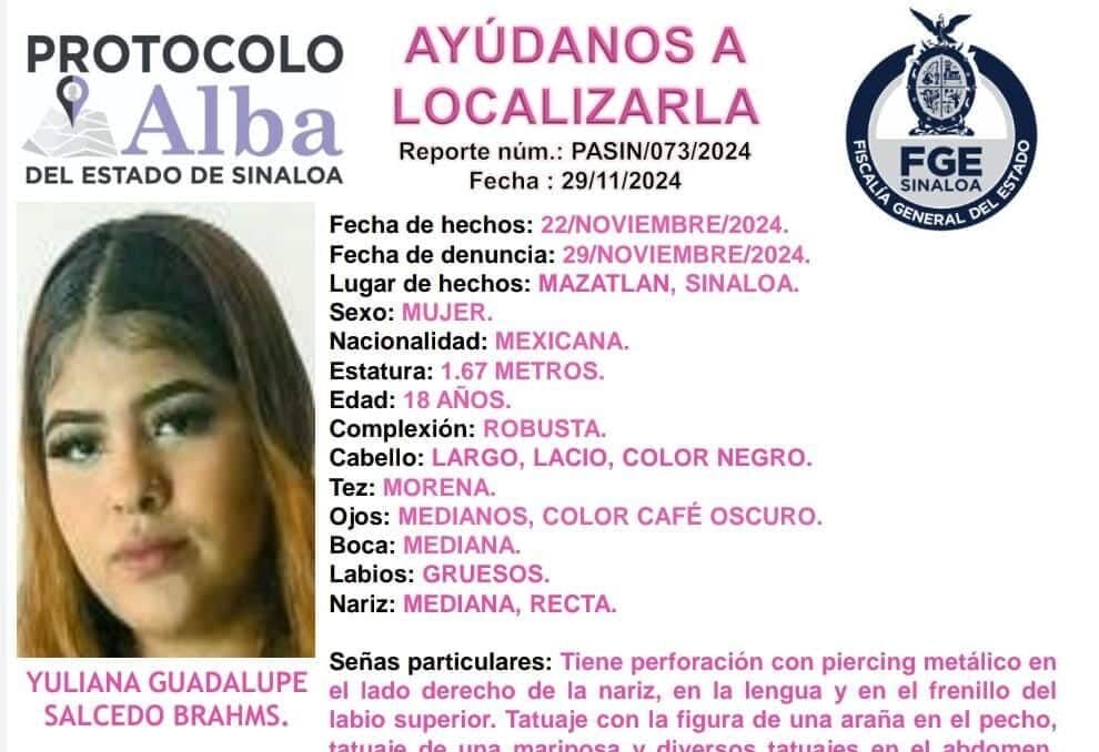 Alerta desaparecida en Mazatlán