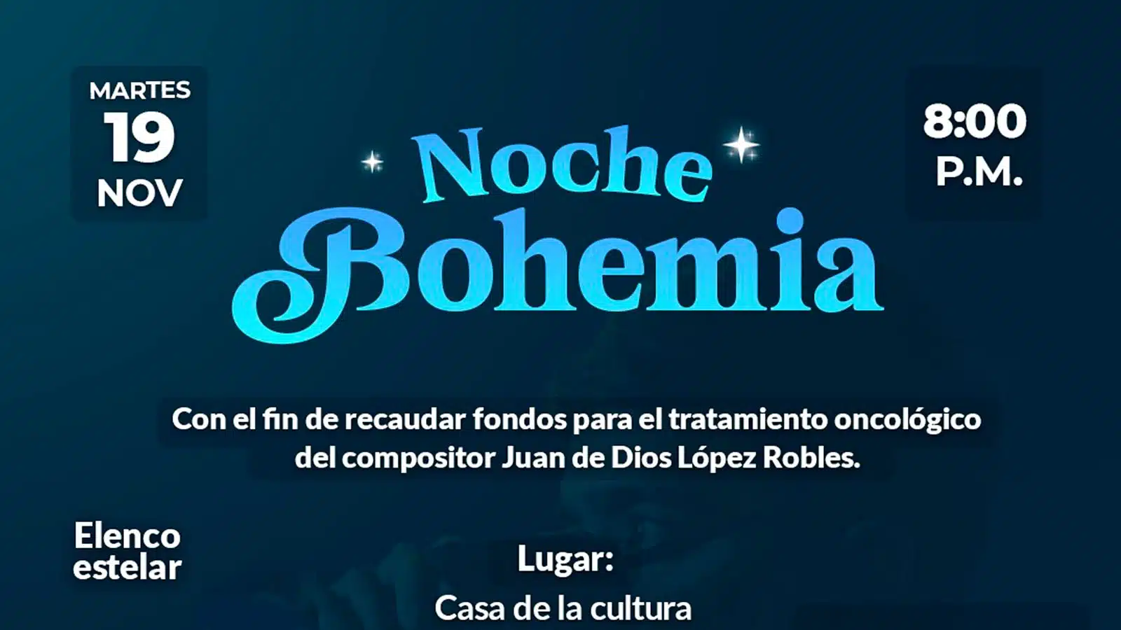 invitan a noche bohemia en beneficio del compositor Juan de Dios López