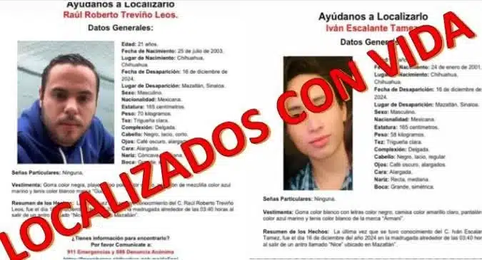 Aparecen con vida los dos jóvenes de Chihuahua desaparecidos