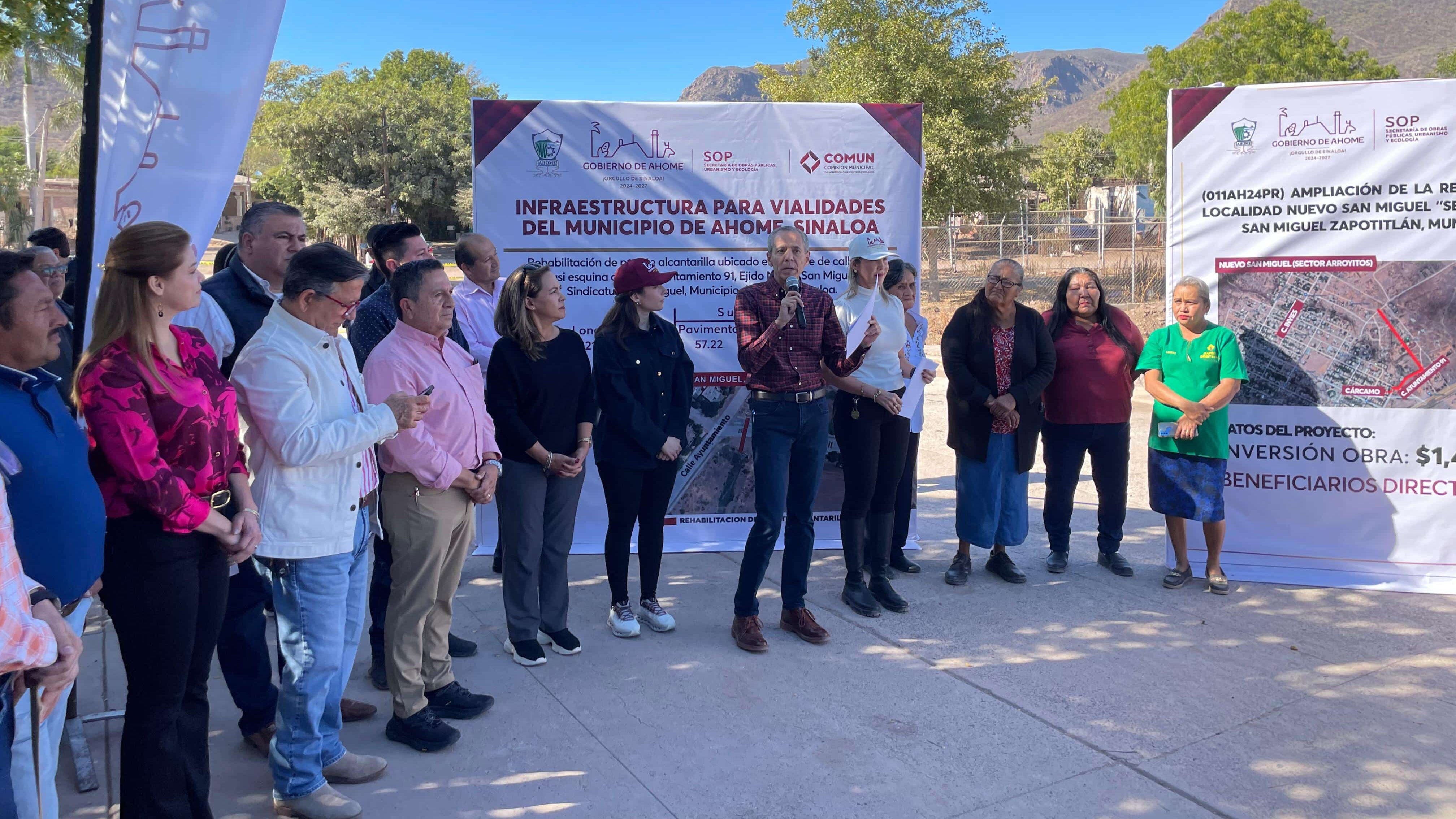 Autoridades Ahome entregan obras de drenaje y agua potable en Nuevo San Miguel