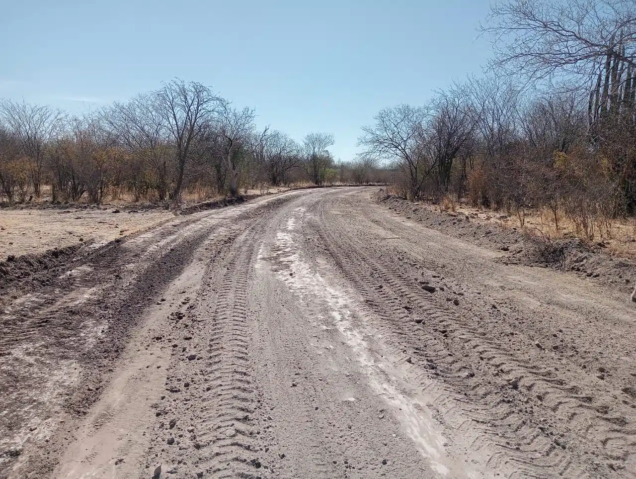 Trabajo permanente de raspado y nivelación de caminos en El Fuerte.