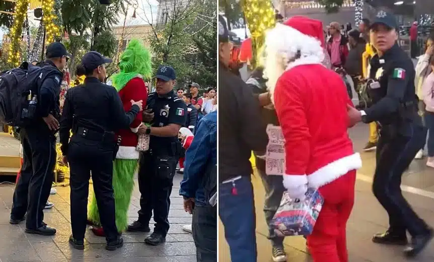 ¡De película! Santa Claus y El Grinch protagonizan riña navideña en Aguascalientes