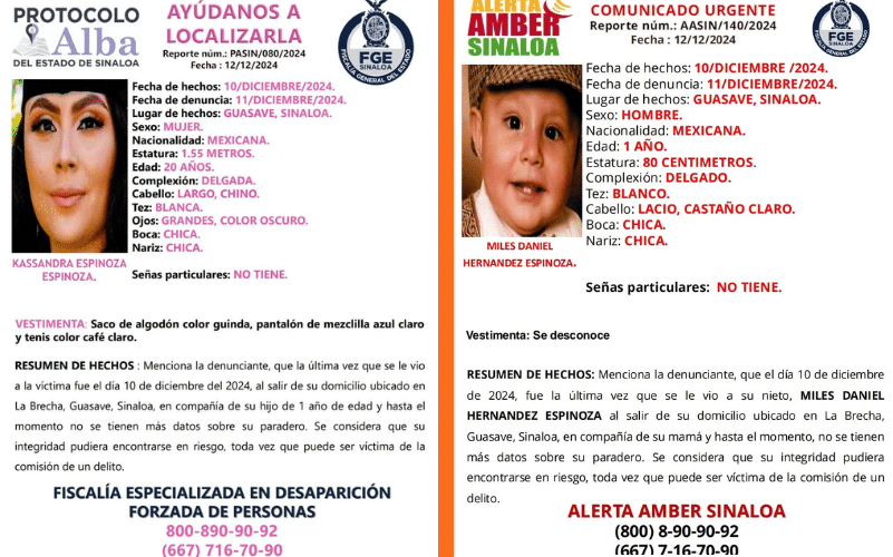 Emite la FGE fichas de búsqueda para Kassandra y su hijo Miles Daniel