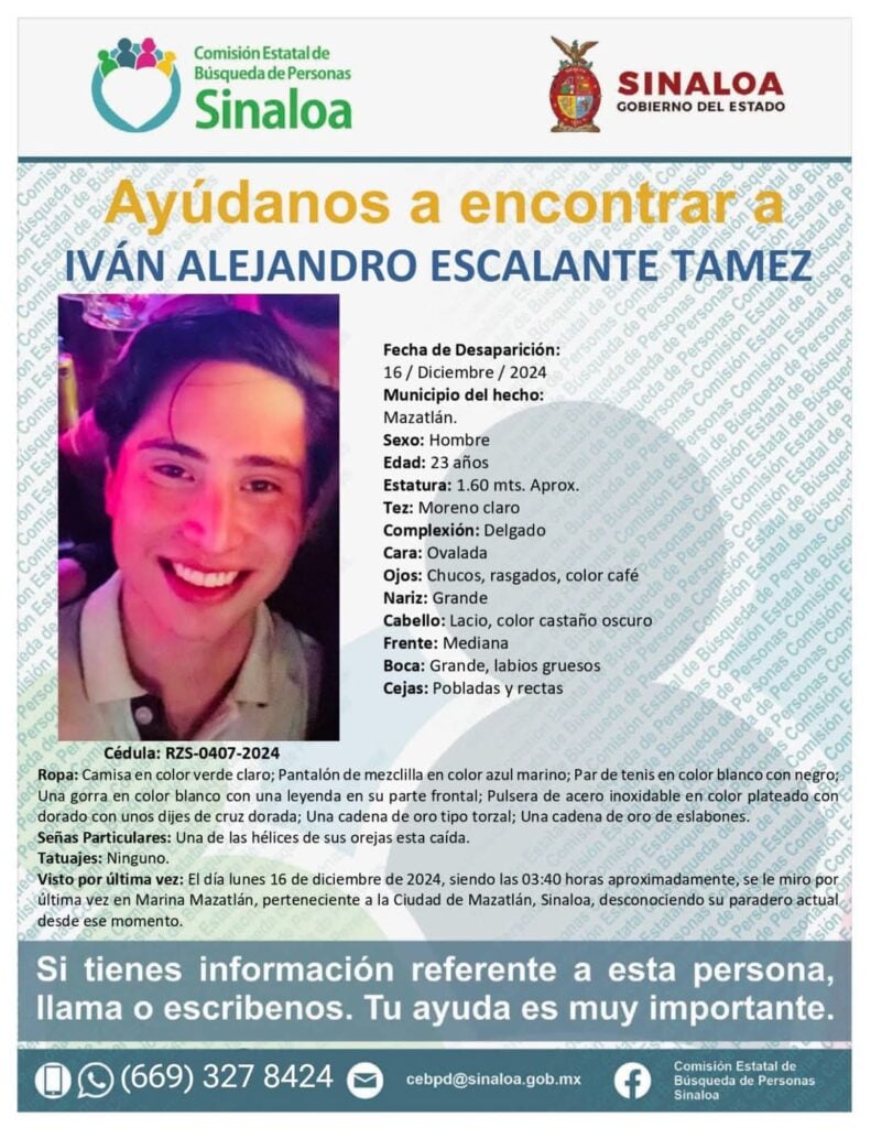 Ficha de búsqueda de Iván Alejandro Escalante Tamez.