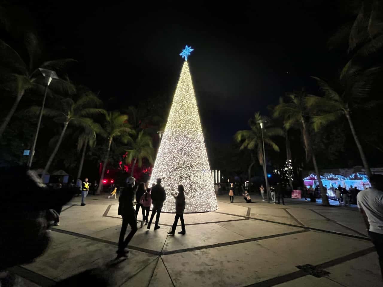 Árbol de navidad iluminado con luces